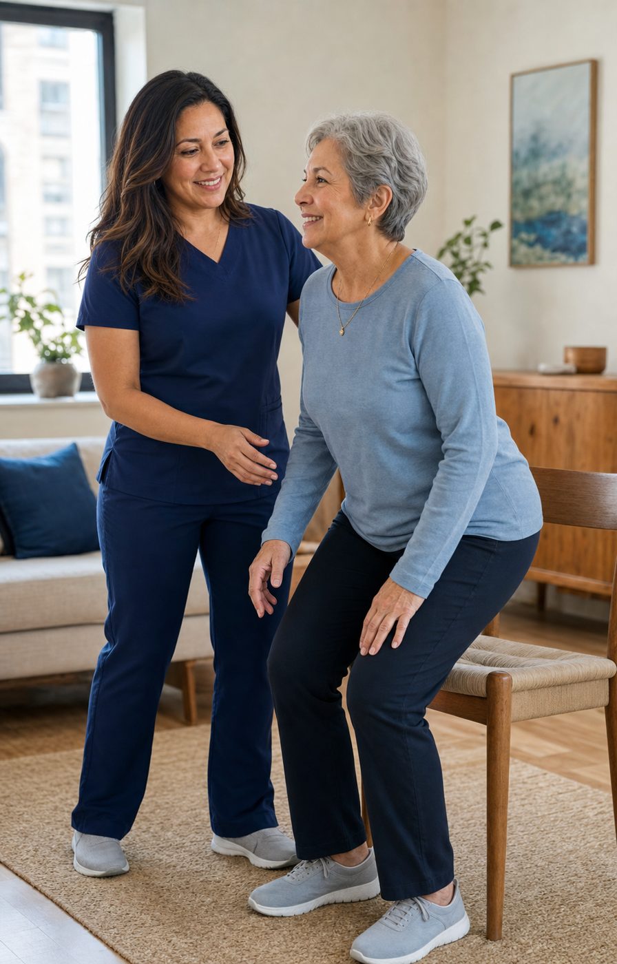 PT Plus therapist guiding a patient at home